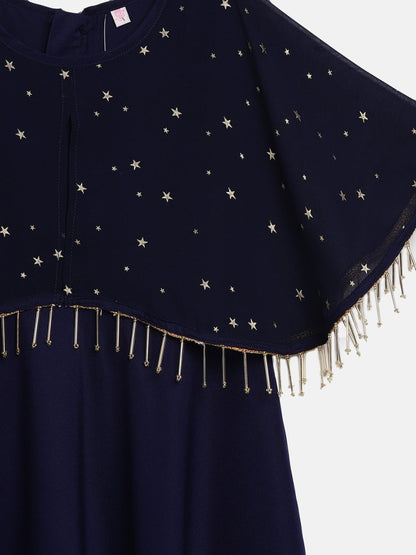 Ahalyaa Blue Crepe, Georgette A-Line Girl's Kurta