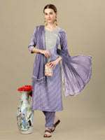 Thumbnail for Jyoti Fashion Women's Lavender Silk Blend Embroidery & Sequence work Kurta with Trouser & Dupatta - Distacart