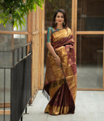 Thumbnail for Preksha Creation Banarasi Saree With Zari Work - Brown - Distacart