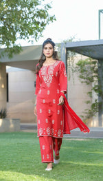 Thumbnail for BulBul Akshyani Rust Rayon Kurta Set with Dupatta