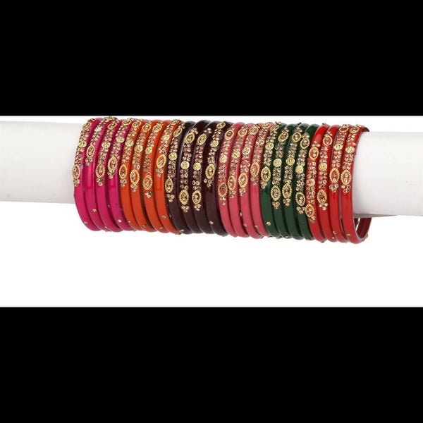 Afast Bridal Wedding & Party Fashionable Colorful Glass Bangle/Kada Set, Pack Of 24 - Multicolor - Distacart