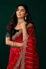 Thumbnail for Joban Fashion Red Net Party Wear Sarees - Distacart