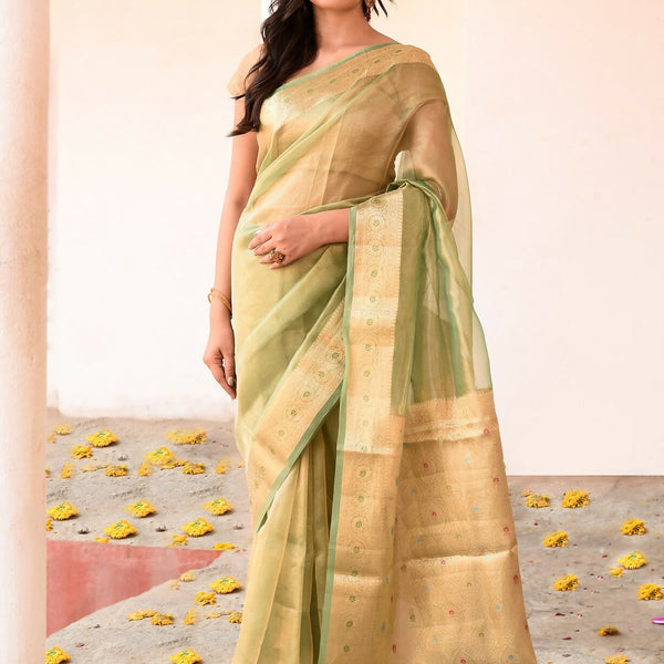 Joban Fashion Green Pure Banarasi Tissue Saree