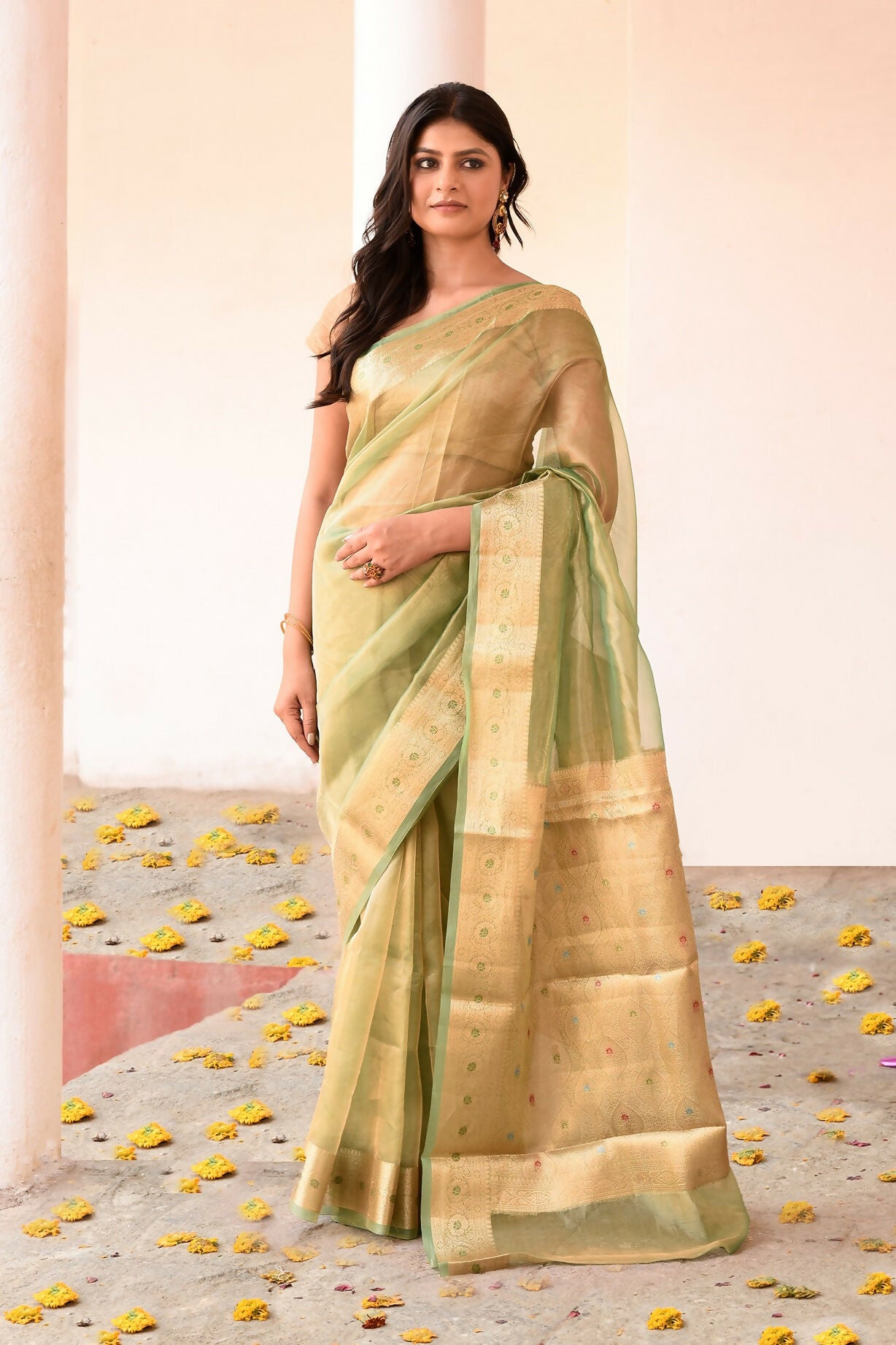 Joban Fashion Green Pure Banarasi Tissue Saree - Dista