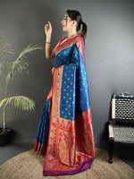 Thumbnail for Joban Fashion Blue Intricate Motifs Soft Silk Banarasi Saree - Dista