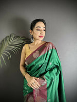 Thumbnail for Joban Fashion Green Small Butti Soft Silk Banarasi Saree - Distacart