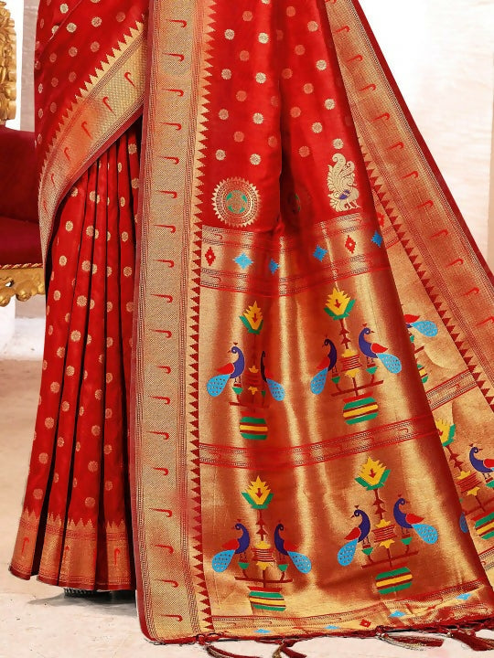 Shree Shyam Fashion Paithani Silk Red Saree - Distacart