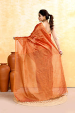 Thumbnail for Piyari Fashion Women's Rust Dual Tone Organic Tissue Saree With Blouse Piece - Distacart