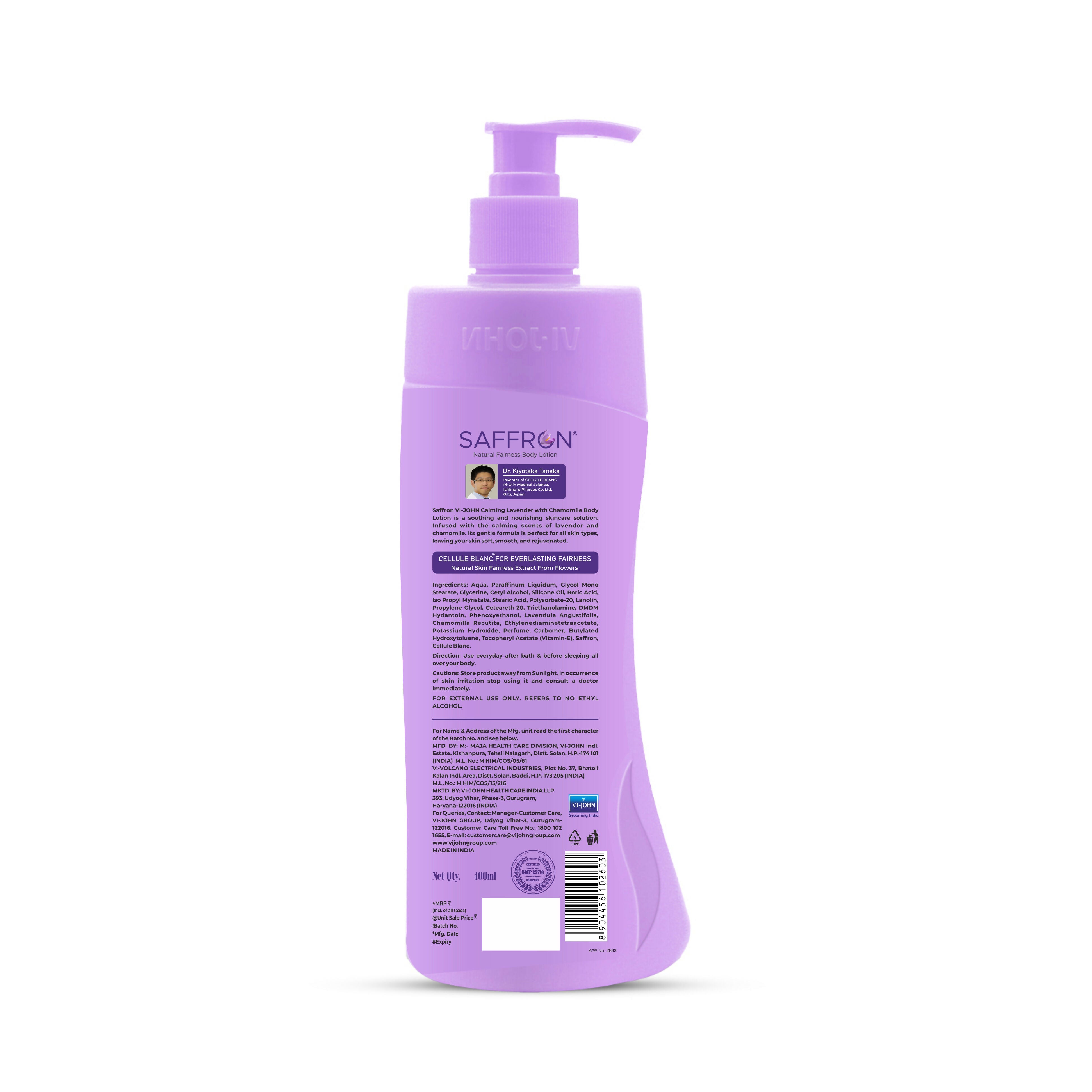 VI-JOHN Saffron Natural Fairness Body Lotion Calming Lavender with Chamomile Natural Moisturiser For Soft, Even-Toned & Radiant Skin Suitable for All Skin Types - Distacart