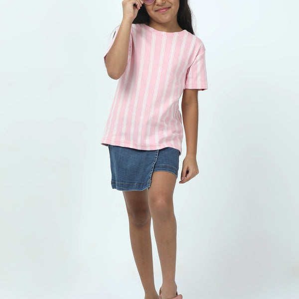 Chilins Kids Girls Regular Fit T-Shirt- Pink Strip - Distacart