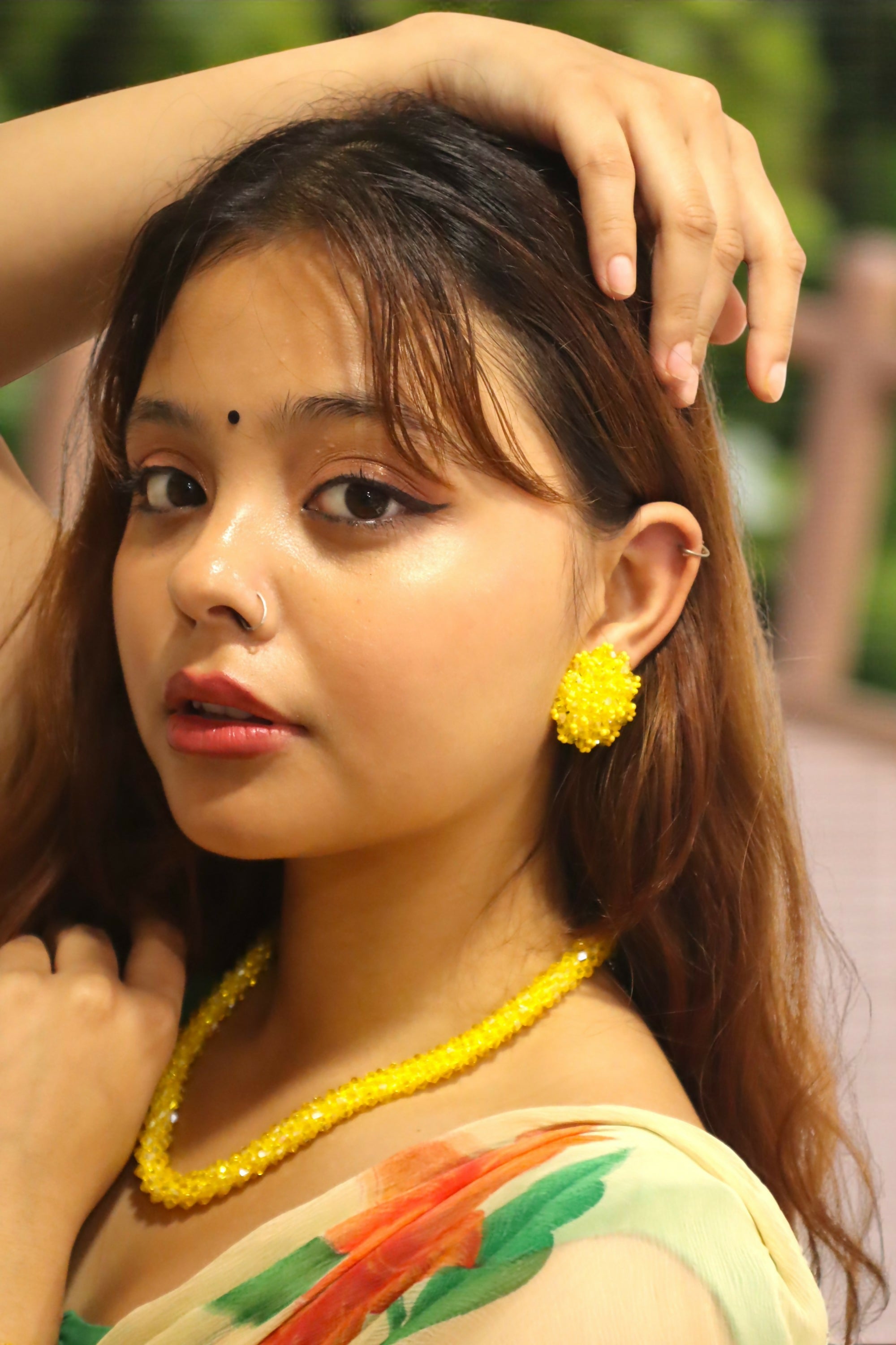 Inhanns Noor-E-Jalwa – Handmade Crystal Bead Necklace / Necklace With Earrings -Adjustable - Yellow - Distacart
