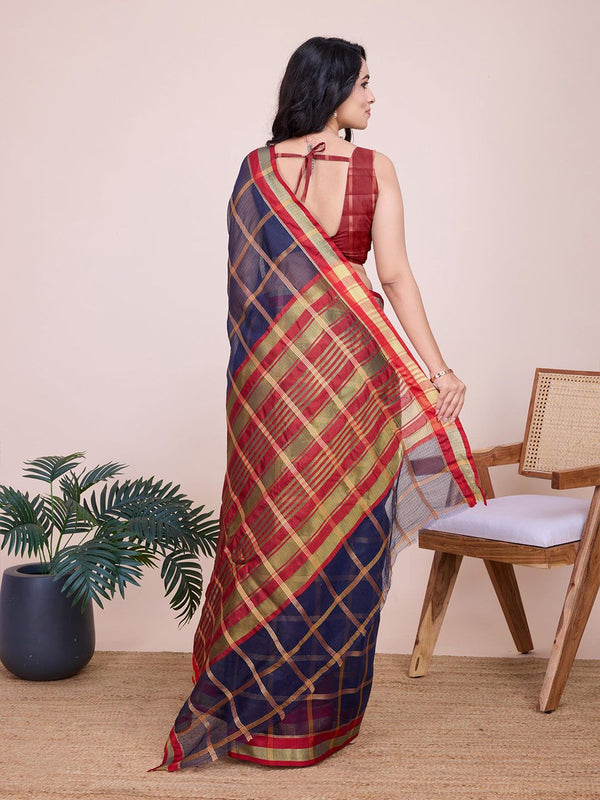 Mitera Checked Zari Saree