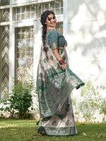 Thumbnail for Shree Shyam Fashion Cream With Dark Green Silk Blend Saree - Distacart