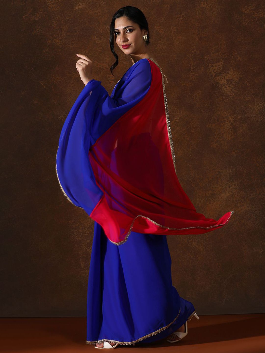 Mitera Women Colourblocked Mirror Work Pure Georgette Saree - Distacart