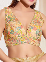 Thumbnail for Joban Fashion Gold Multi Polyester Padded Blouse With V Neck Sleeveless