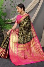Thumbnail for Jyoti Fashion Women's Black Kanjivaram Silk Zari Woven Saree with Blouse - Distacart