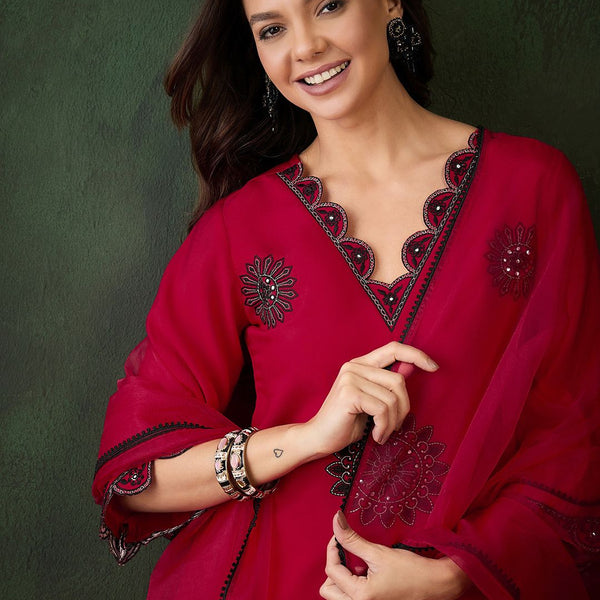 Sangria Zari Sequence Embroidered Kurta & Trouser With Dupatta - Distacart