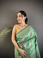 Thumbnail for Joban Fashion Aqua Green Geometric Pattern Soft Silk Patola Saree - Distacart