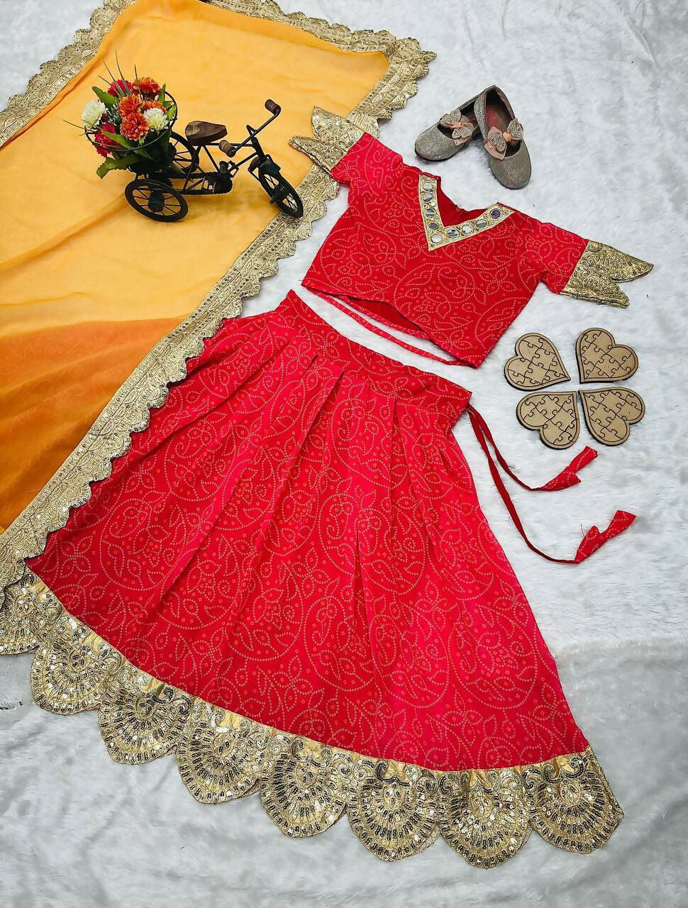 Jyoti Fashion Beautiful Red Faux Georgette Digital Printed with Sequins Embroidered Kids Lehenga Choli Set - Distacart