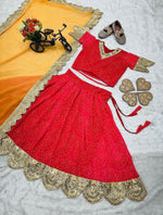 Thumbnail for Jyoti Fashion Beautiful Red Faux Georgette Digital Printed with Sequins Embroidered Kids Lehenga Choli Set - Distacart