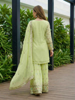 Thumbnail for Teeya Creation Pista Faux Georgette Multi Thread Work Wedding Wear Sharara Set - Distacart