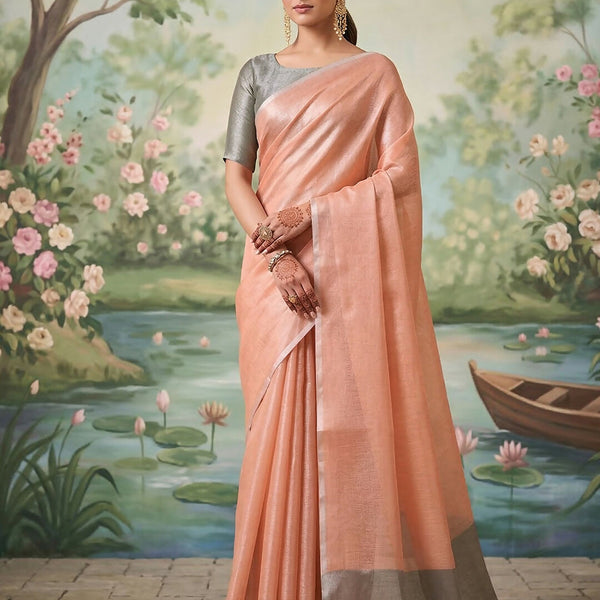 Shree Shyam Fashion Peach Tissue Silk Saree - Distacart