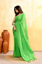 Thumbnail for Piyari Fashion Women's Green Embellished Cotton Blend Zari Check Handloom Saree - Distacart