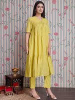 Thumbnail for Ode by House of Pataudi Pure Cotton Anarkali Kurta with Trousers - Distacart