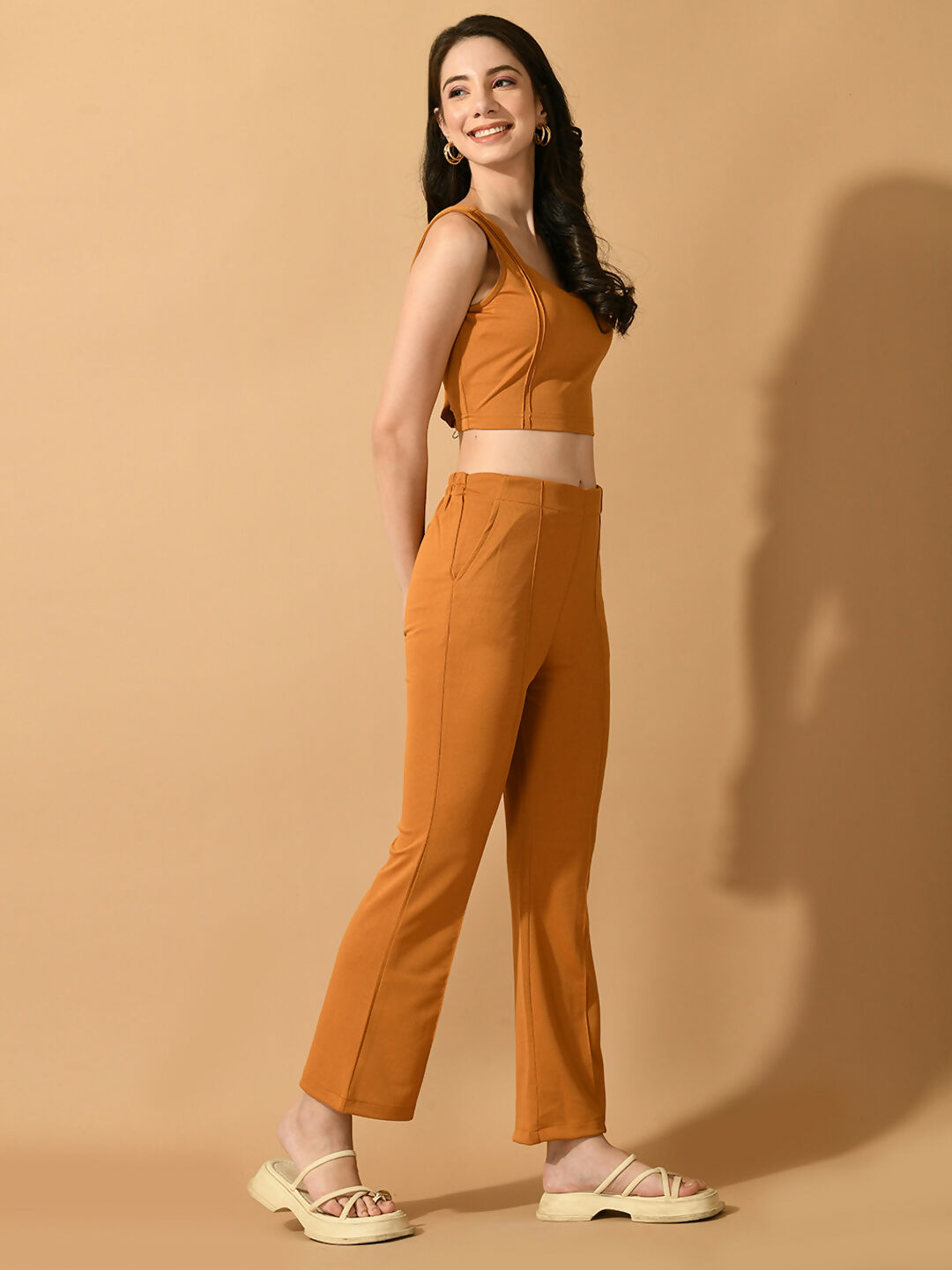 Myshka Women's Mustard Solid Top With Trousers - Distacart