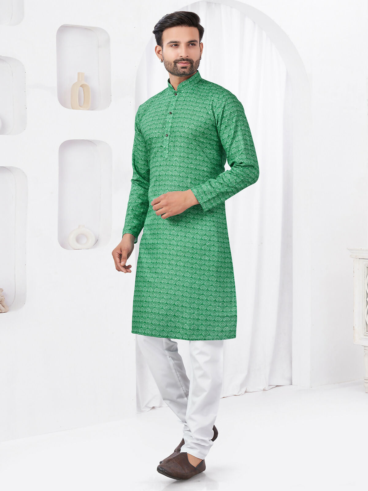 Joban Fashion Men's Rayon Cotton Green Printed Kurta Pyjama set - Distacart