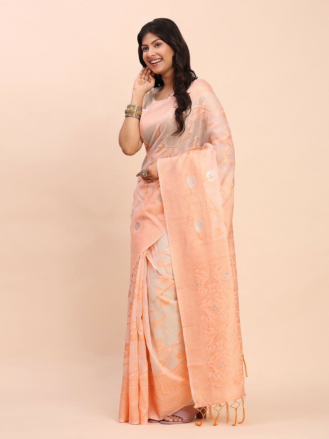 Astita Linen Cotton Peach Saree