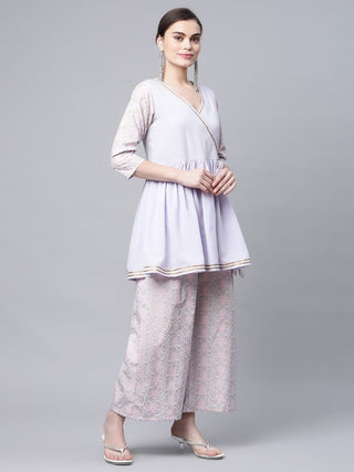 Ahalyaa Women Lavender Crepe Printed Kurta Palazzo Set - Distacart