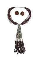 Thumbnail for Inhanns Day-To-Dinner Tie Shaped Oxidized Black Metal Multi-Layered Long Necklace Set - Coffee - Distacart