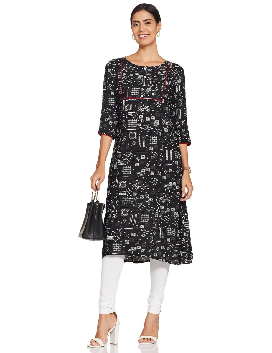 Anubhutee Women's Rayon Regular A-Line Black Kurta - Distacart