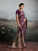 Thumbnail for Shree Shyam Fashion Wine Silk Blend Saree - Distacart
