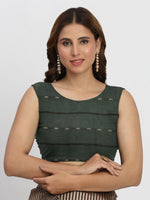 Thumbnail for Astita Linen Cotton Dark Green Saree