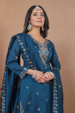 Thumbnail for Lehenga Mart Designer Sharara Suit With Kurta, Sharara, Dupatta For Women-Teal Blue - Distacart