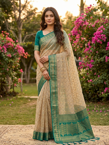 Shree Shyam Fashion Chiku With Rama Cotton Saree - Dista