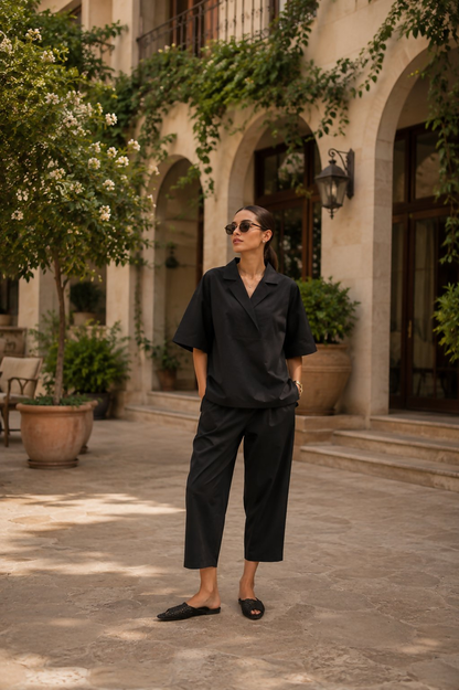 Aayaa Designer Pure Cotton Cord Set-Black - Dista