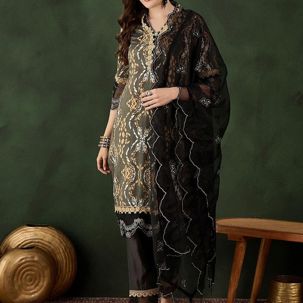 Sangria Printed Straight Kurta, Trouser & Dupatta Set - Distacart