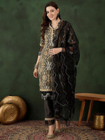 Thumbnail for Sangria Printed Straight Kurta, Trouser & Dupatta Set