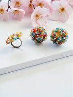 Thumbnail for Inhanns Rangmani Crystal Duo – Adjustable Ring + Statement Earrings Set - Multicolor 2 - Distacart