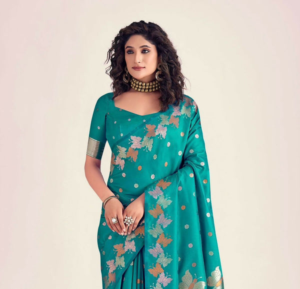 Preksha Creation Banarasi Soft Silk Women Blue Saree - Distacart