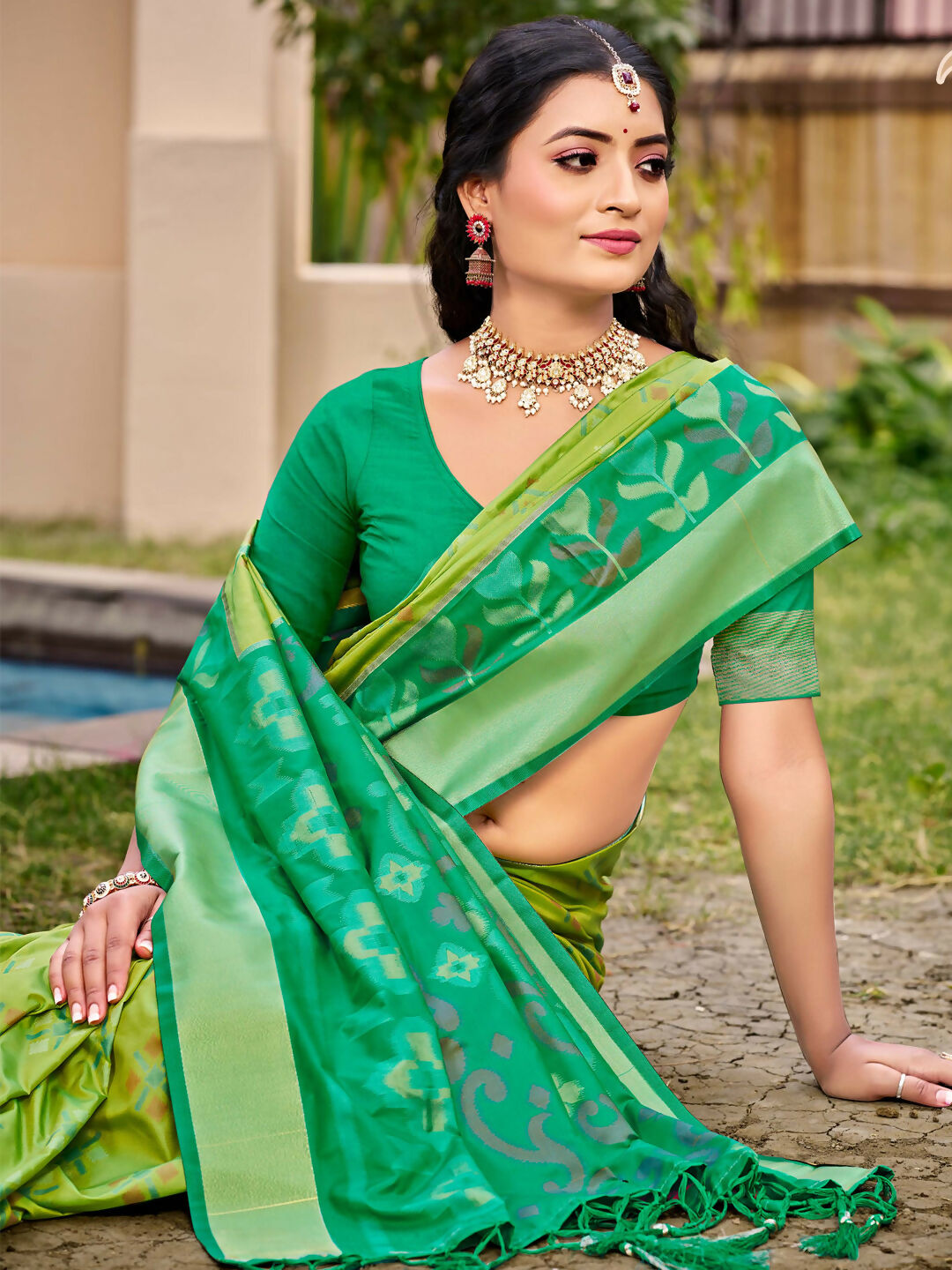 Astita Pochampalli Silk Light Green Saree