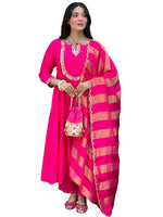Thumbnail for The52 Rani Women's Gorgeous Embroidered Work Chanderi Fabric Flared Kurta Pant and Dupatta Set - Distacart