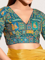 Thumbnail for Joban Fashion Fire Blue Viscose Rayon Padded Blouse With V Neck Elbow Sleeves - Distacart