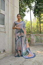 Thumbnail for Vishnu Weaves Women's Blue Cotton Silk Saree with Blouse - Distacart