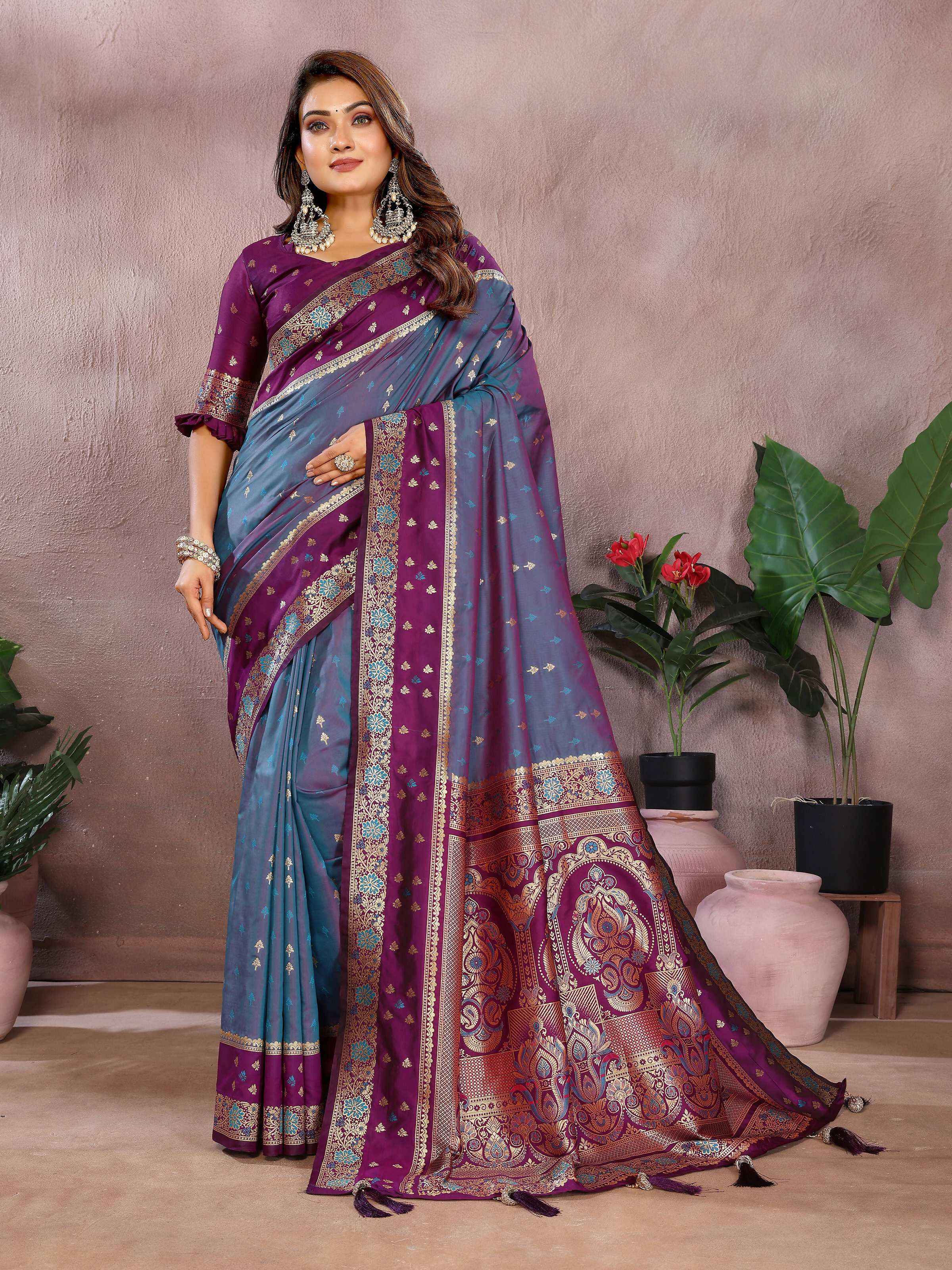 Aastha Fashion Grey Kalamkari Silk Zari Woven Saree - Distacart