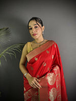 Thumbnail for Joban Fashion Red Banarasi Soft Lichi Silk Paisley Saree