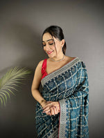 Thumbnail for Joban Fashion Navy Blue Bandhej Bandhani Vichitra Silk Bandhani Prints Saree